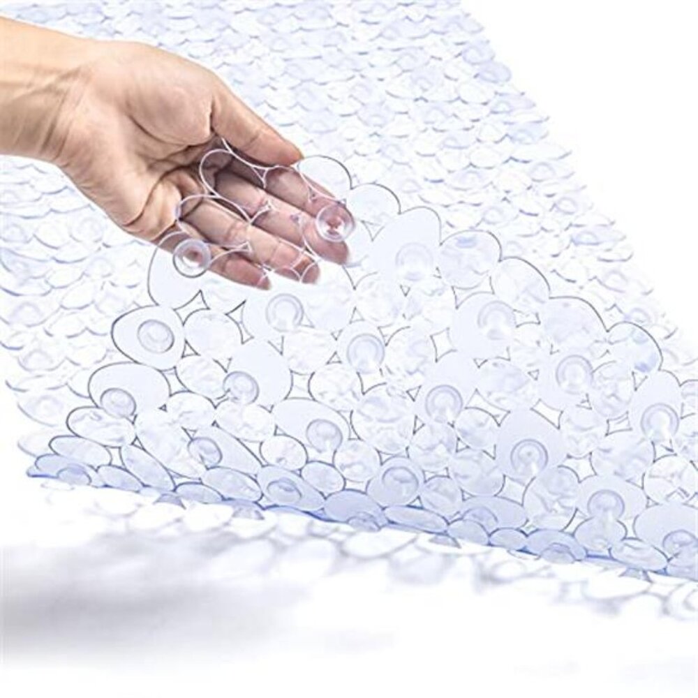 Non Slip Bathtub Shower Mat Pebble Design Suction Cups Drain Holes Clear